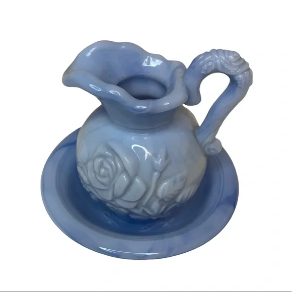 COPY - Vintage 1978 Avon Victoriana Blue & green Jadeite Glass Pitcher Bowl mil… - Picture 7 of 10